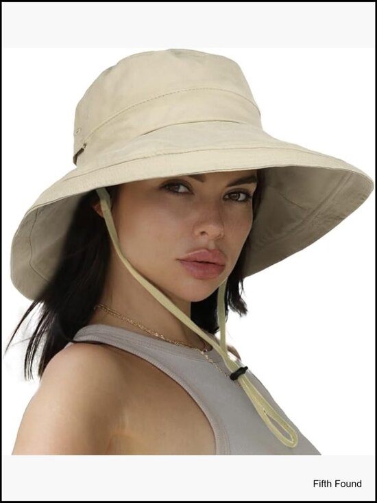 Wide Brim Sun Hat with Ponytail Hole, Foldable, Cotton, Adjustable